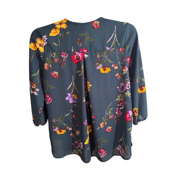 West Kei Floral Tie Neck Blouse Medium Boho Chic 3/4 Sleeve Work to Weekend - Picture 3 of 8